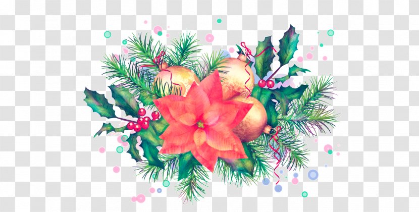 Christmas Art Watercolor Painting Floral Design - Pink Transparent PNG