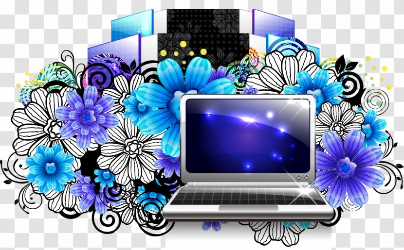 Laptop Drawing Photography Illustration - Flower - 3d Office Material Transparent PNG