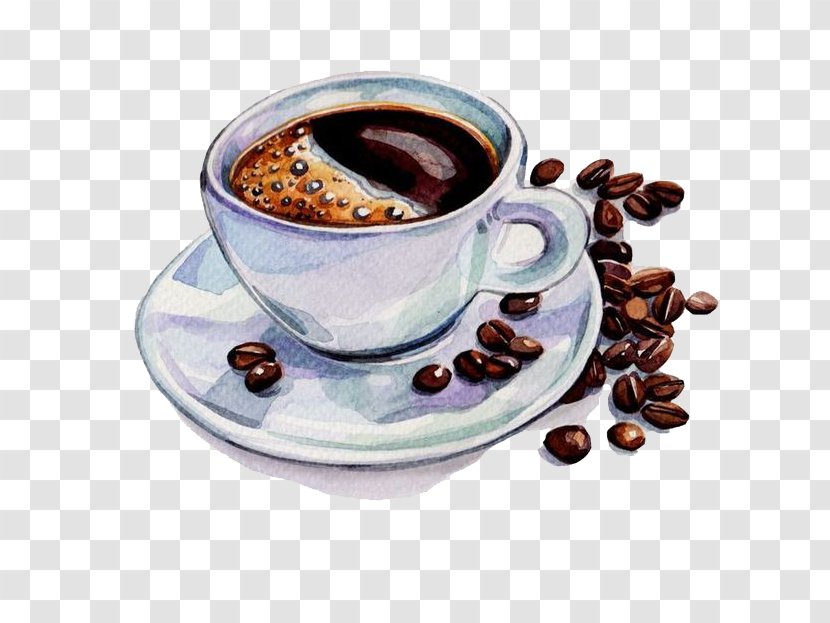 Coffee Tea Cafe Watercolor Painting Drawing - Hand-painted And Beans Transparent PNG