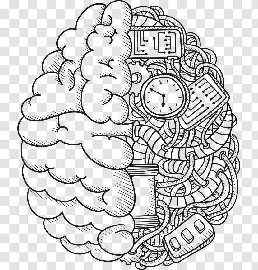 Artificial Neural Network Intelligence Deep Learning Brain Algorithm - Tree - Vector Hand-drawn Black And White Transparent PNG