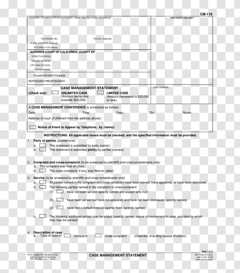 Document Template Legal Case Form Superior Court - Respondent Transparent PNG