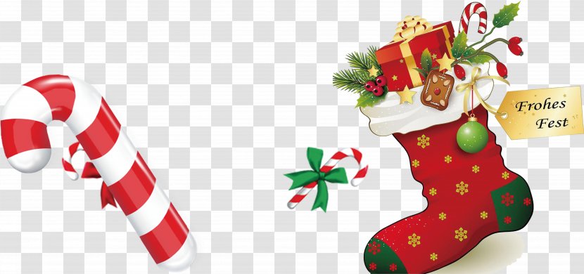 Santa Claus Christmas Decoration Stocking Clip Art - Saint Nicholas - Gift Red Socks Stick Sugar Pattern Transparent PNG