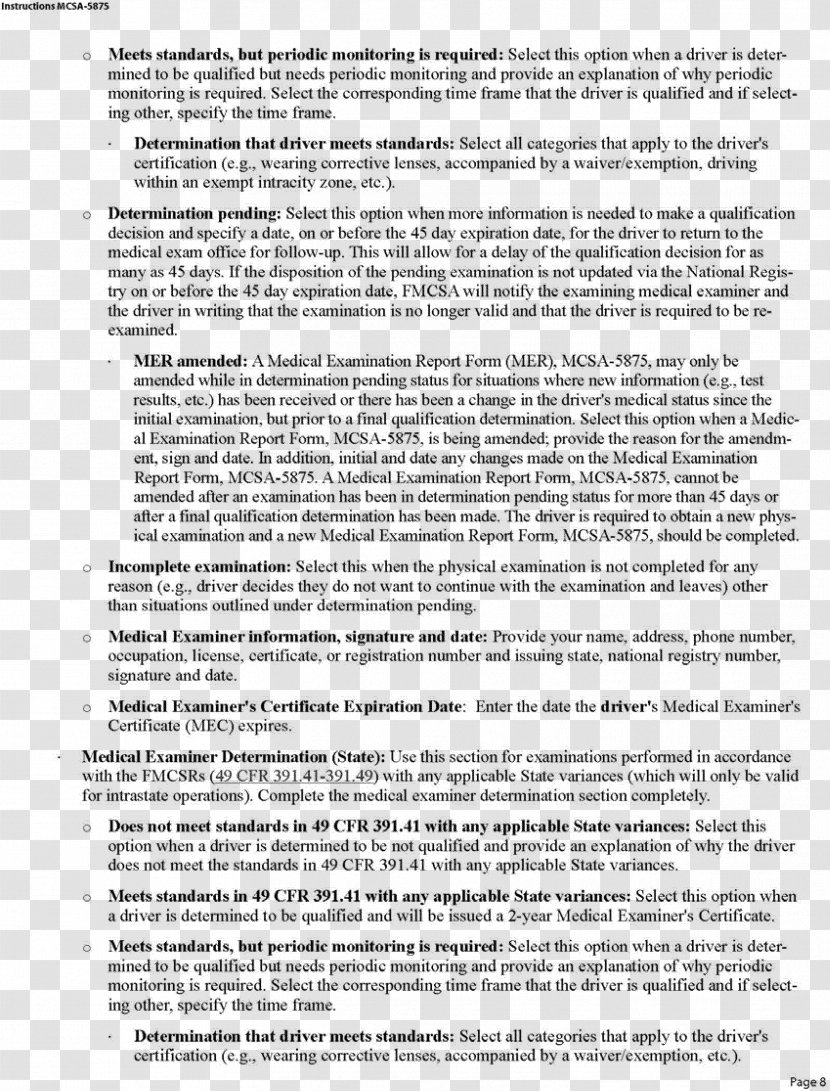 Federal Motor Carrier Safety Administration Regulation Document Register Act Of 1980 - Text - Physical Examination Transparent PNG