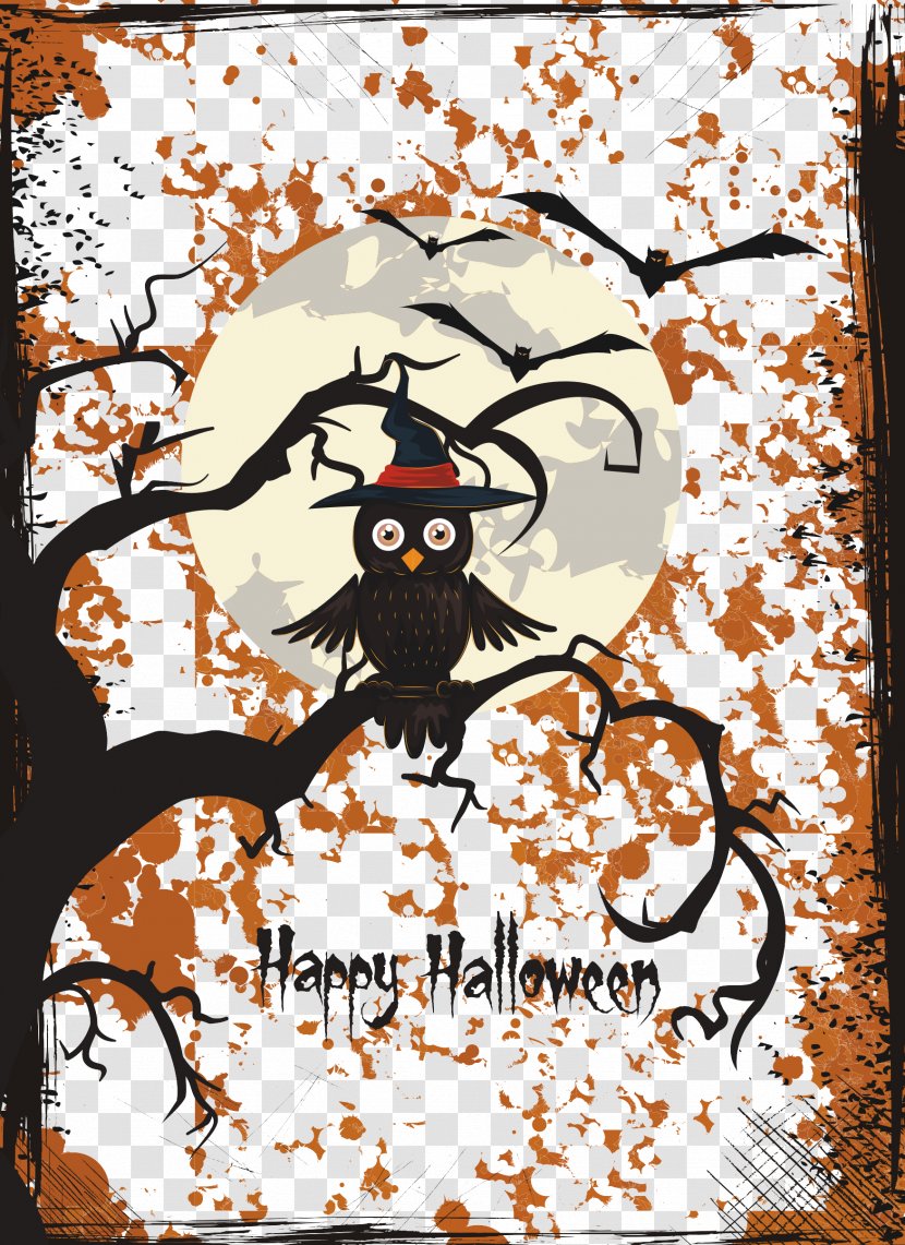 Owl Halloween Illustration - Branch - Background Transparent PNG