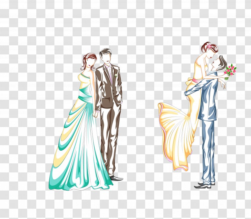 Vector Color Two Pairs Of New Wedding - Fashion Illustration - Reception Transparent PNG