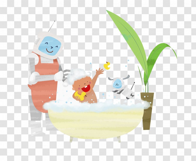 Bathing Child Bathtub - Infant - The Robot Takes A Bath For Transparent PNG