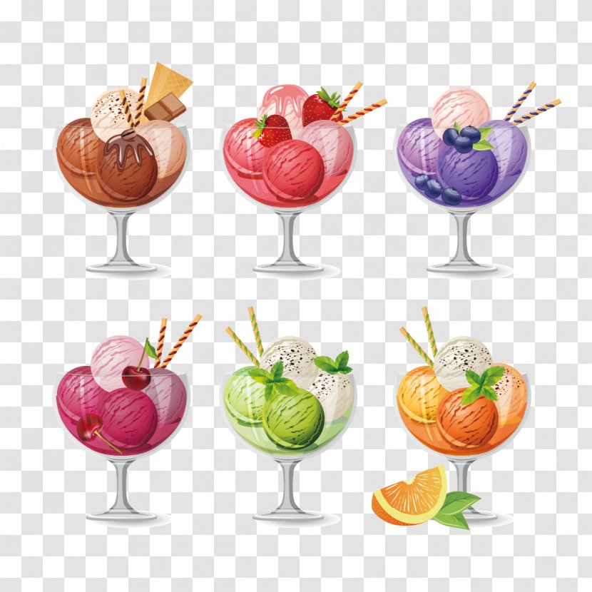 Ice Cream Cone Sundae - Fruit - Vector Transparent PNG