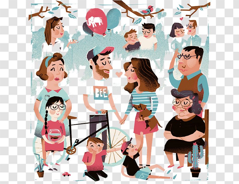Cartoon Family Drawing Illustration - Tree - Harmony Of Members Transparent PNG