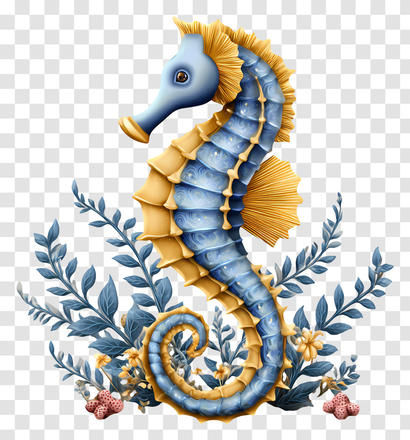 Watercolor Seahorse - Decorative Seahorse With Floral Elements Transparent PNG