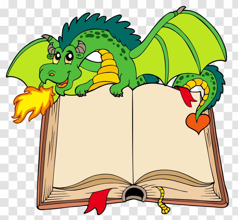 Cartoon Dragon Clip Art - A Fiery Holding Book And Spitting Fire Transparent PNG