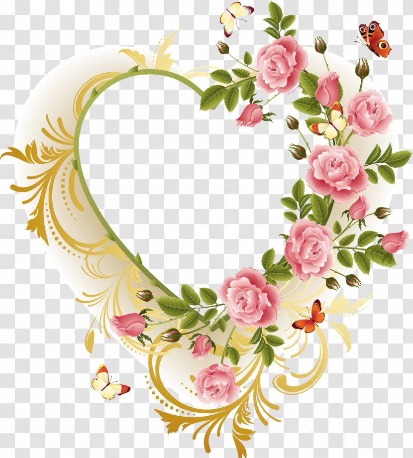 Clip Art Heart Flower Image Floral Design - Garden Roses - Borders Flowers Transparent PNG