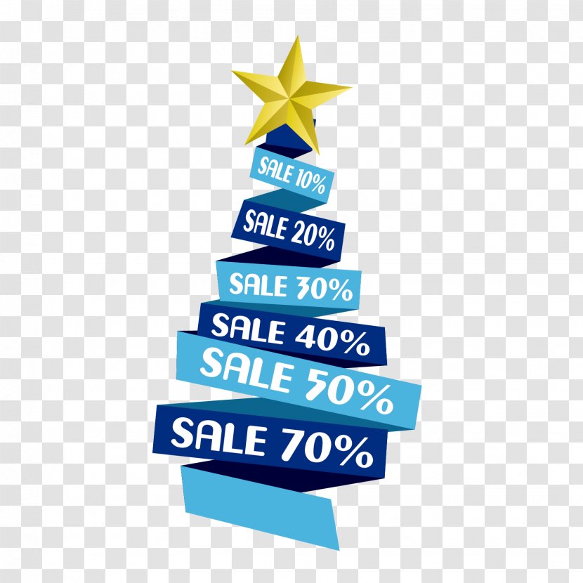 Christmas Tree Discounts And Allowances Ribbon - Prelit - Discount Blue Vector Transparent PNG