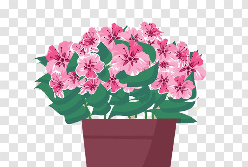 Flowerpot Euclidean Vector Illustration - Floral Design - Purple Pink Flower Transparent PNG