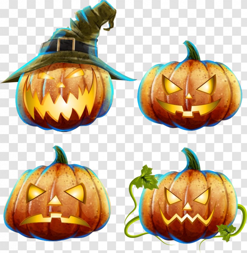 Jack-o'-lantern Pumpkin Calabaza Halloween - Lantern - Vector Funny Pumpkins Transparent PNG