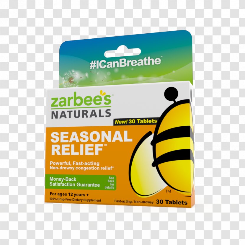 Zarbee's Naturals Seasonal Relief Product Nasal Congestion Tablet Allergy - Somnolence - Fragmentation Header Box Transparent PNG