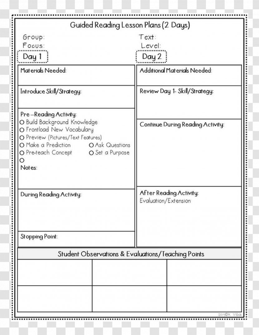 Guided Reading Lesson Plan Template TeachersPayTeachers - Diagram Transparent PNG