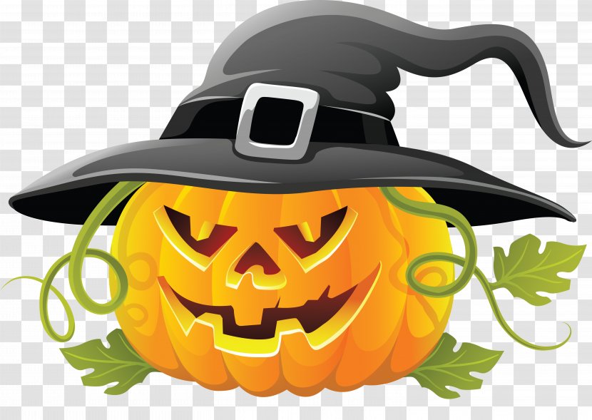 Halloween Jack-o'-lantern Pumpkin Clip Art - Cartoon - Large Transparent With Witch Hat Clipart Transparent PNG