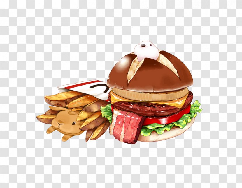 Pixiv Food Drawing Model Sheet Illustration - Art - Cheeseburger With Fries Transparent PNG