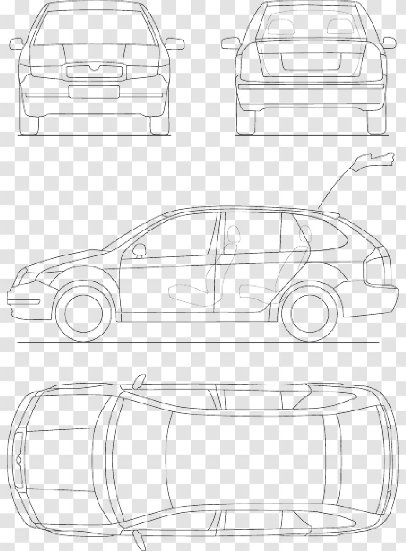 Sketch Car Automotive Design Black & White - Technical Drawing - MCars City Printing Transparent PNG