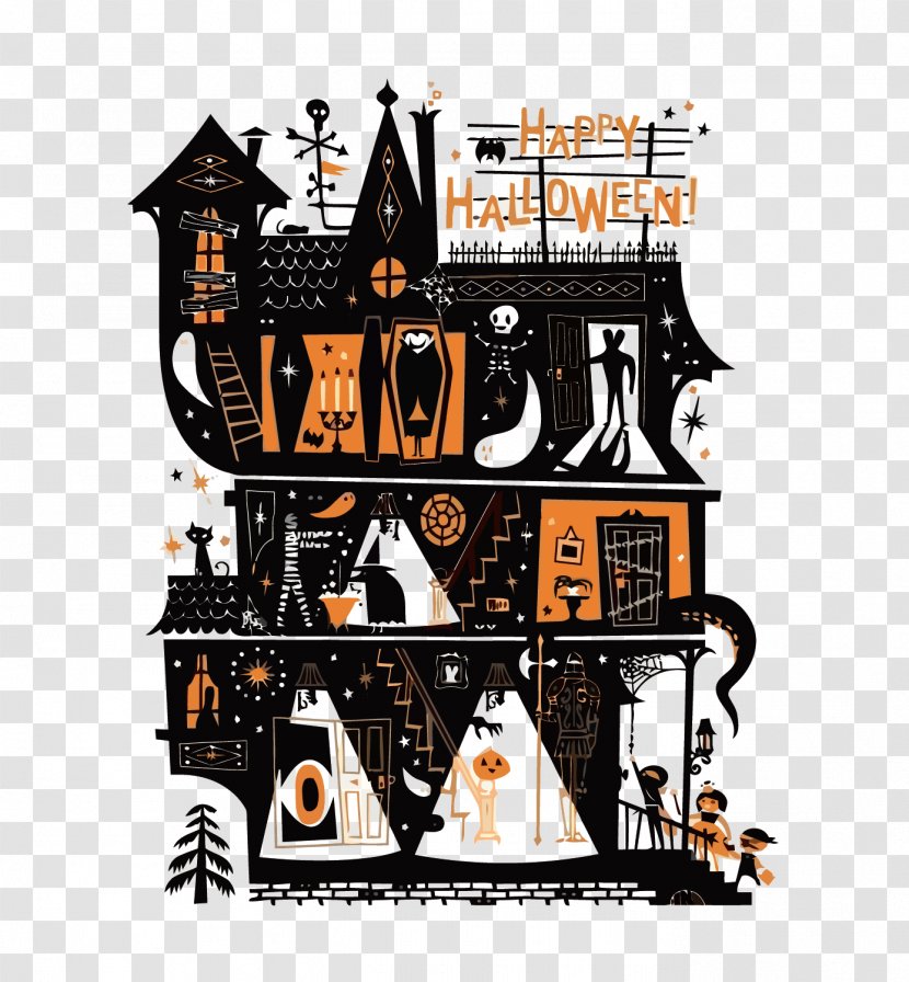 Halloween Costume Lab Partners Jack-o'-lantern Illustration - Haunted House - Vector Transparent PNG