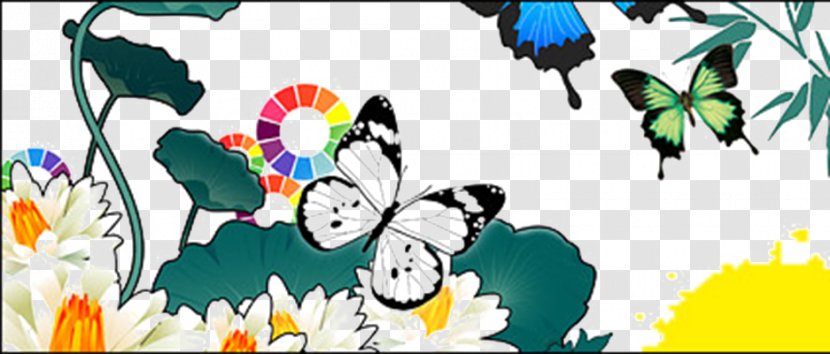 Download Bamboo Computer File - Painting - Chinese Style Lotus Butterfly Transparent PNG
