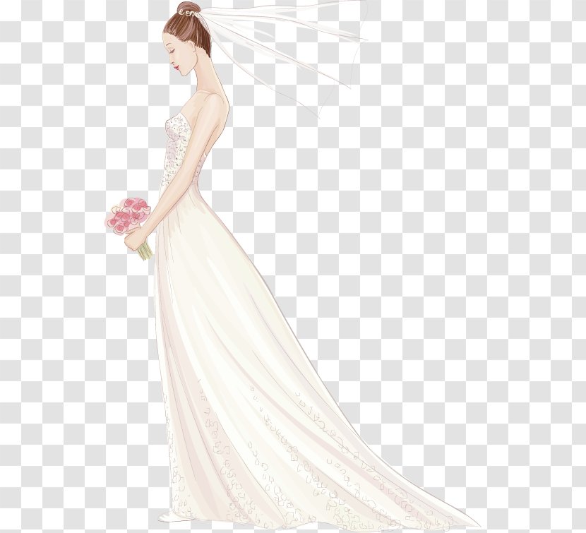 Contemporary Western Wedding Dress Bride Invitation - Tree - Vector Transparent PNG