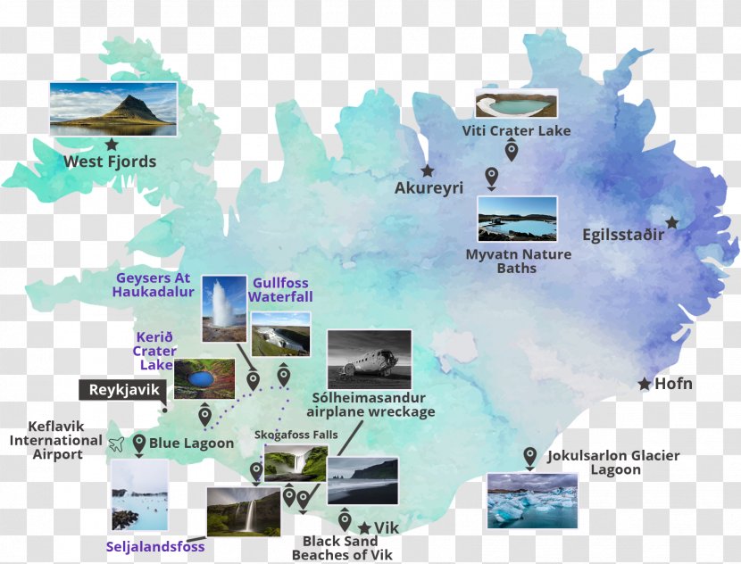 Guide To Iceland Tourist Map Attraction - Road - Attractions Transparent PNG