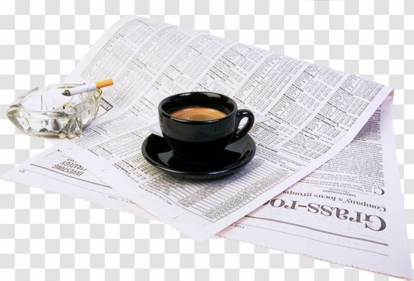 Coffee Tea Cappuccino Cafe Breakfast - Drinkware - Afternoon Black Cup Material Free To Pull The Newspaper Transparent PNG