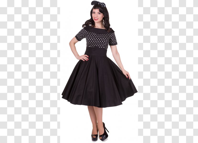 1950s Little Black Dress Polka Dot Boat Neck - Cartoon Transparent PNG