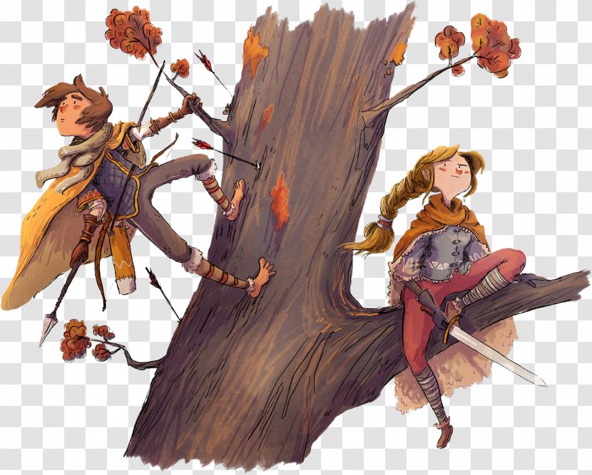 Tree Cartoon Illustration - Watercolor - Hand-painted On The Hunting Princess And Prince Transparent PNG