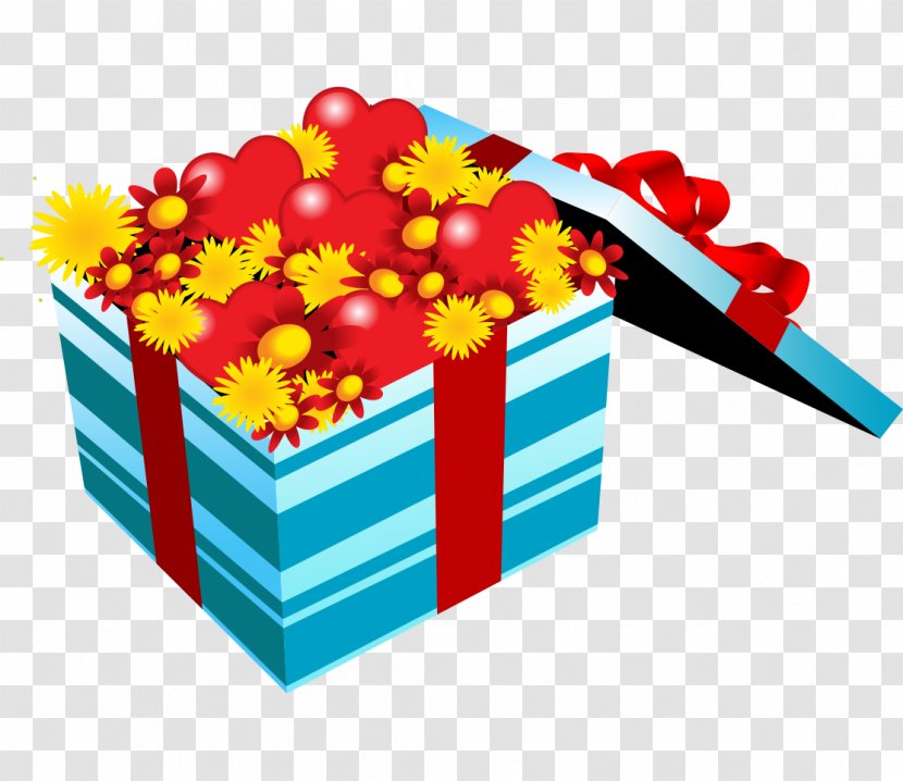 Red Flowers Hand-painted Cartoon Gift Box - New Year Transparent PNG