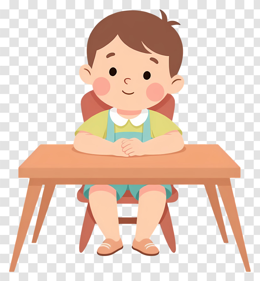 Cute Child Sitting At Desk Transparent PNG