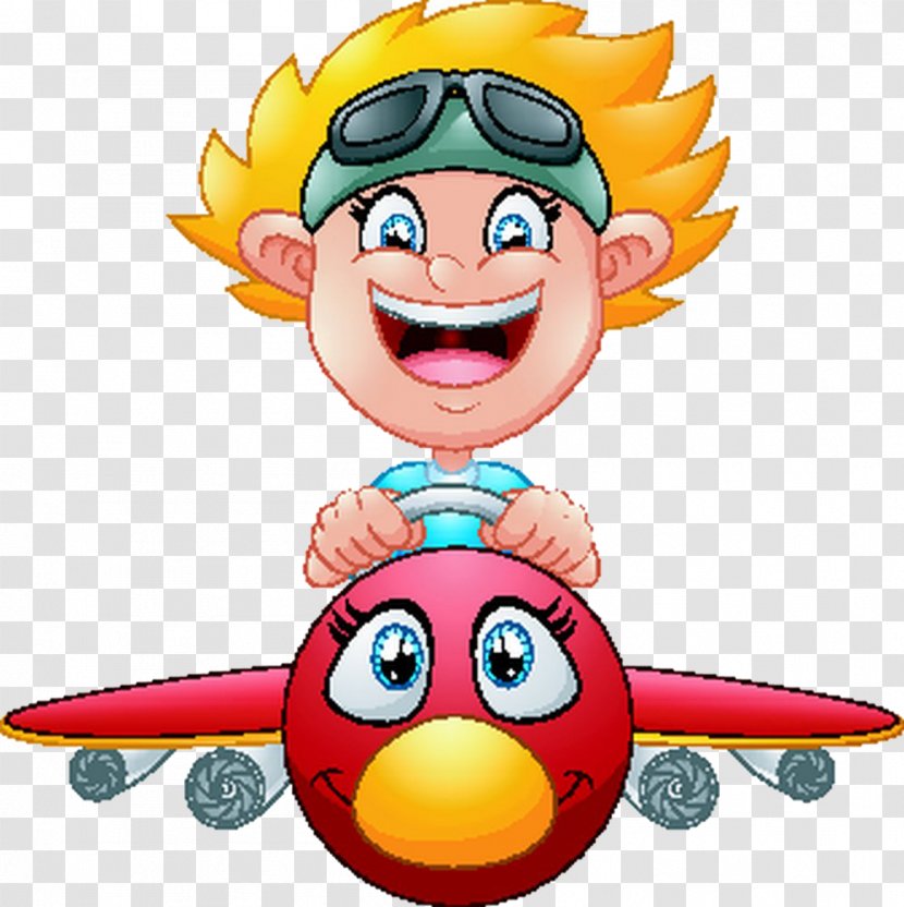 Airplane Cartoon Child Illustration - Yellow - Aircraft Boy Transparent PNG