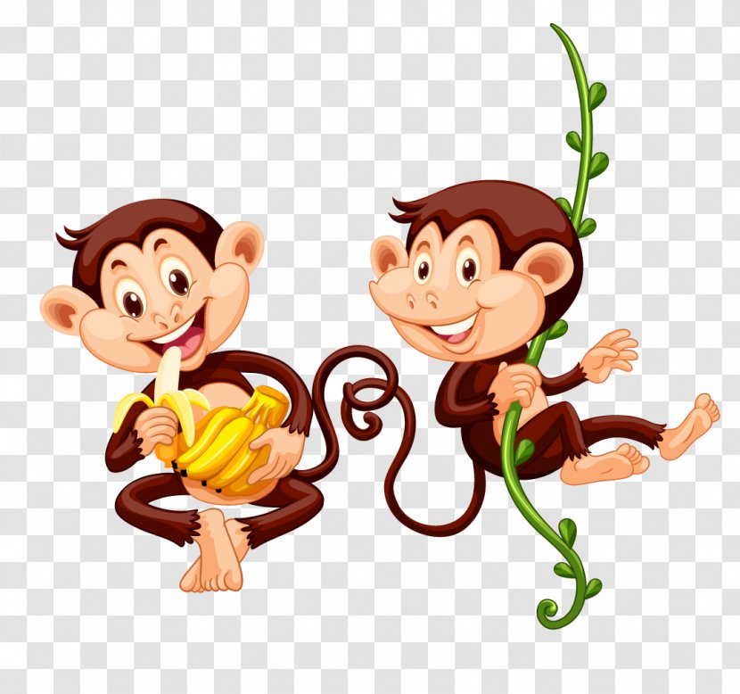 Monkey Eating Banana Clip Art - Primate - Vector Cartoon Transparent PNG