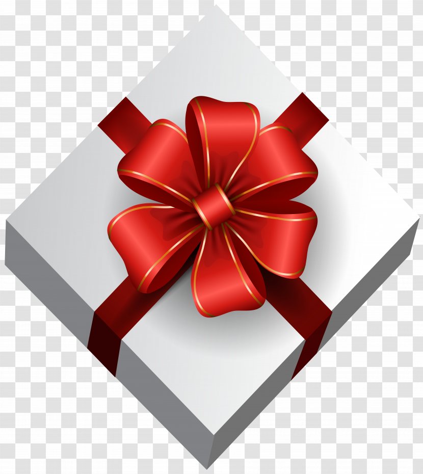 Gift Wrapping Christmas Day Ribbon Clip Art - Tree - White Box With Red Bow Image Transparent PNG