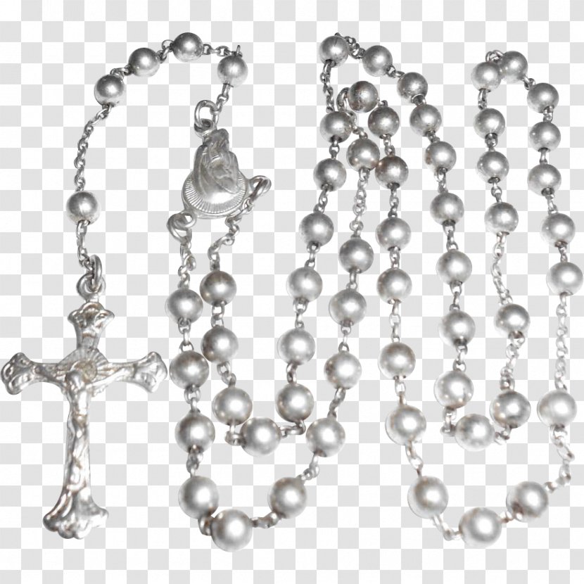 Pearl Rosary Christianity Sterling Silver Bead - Cross Transparent PNG