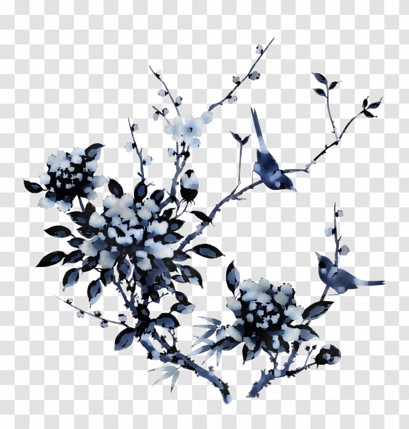 Twig Cobalt Blue Leaf Tree Black And White Transparent PNG