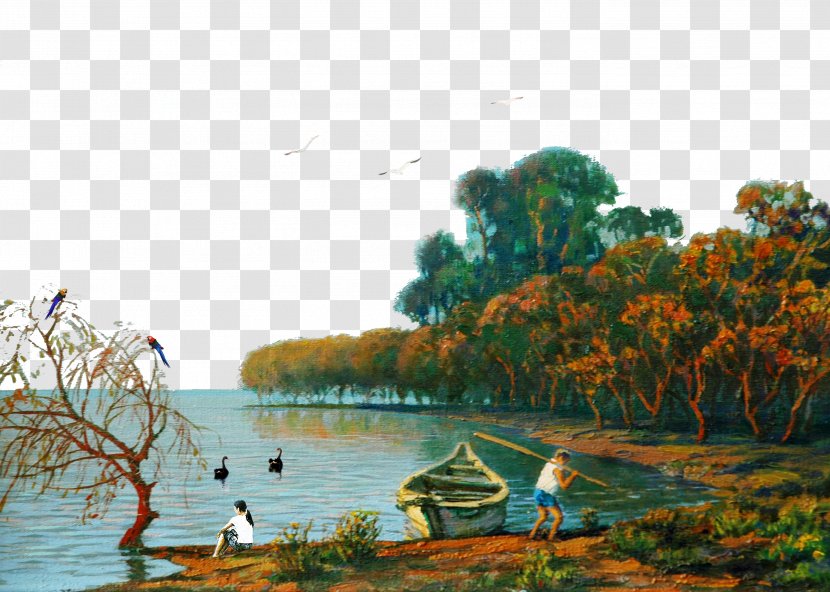 Landscape Painting - Nature - Creative Background Riverside Fishing Transparent PNG