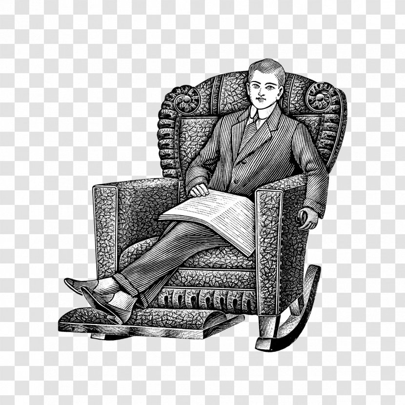Recliner Rocking Chairs Wing Chair Clip Art - Black And White Transparent PNG