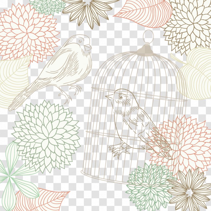 Vector Caged Bird - Flora - White Transparent PNG