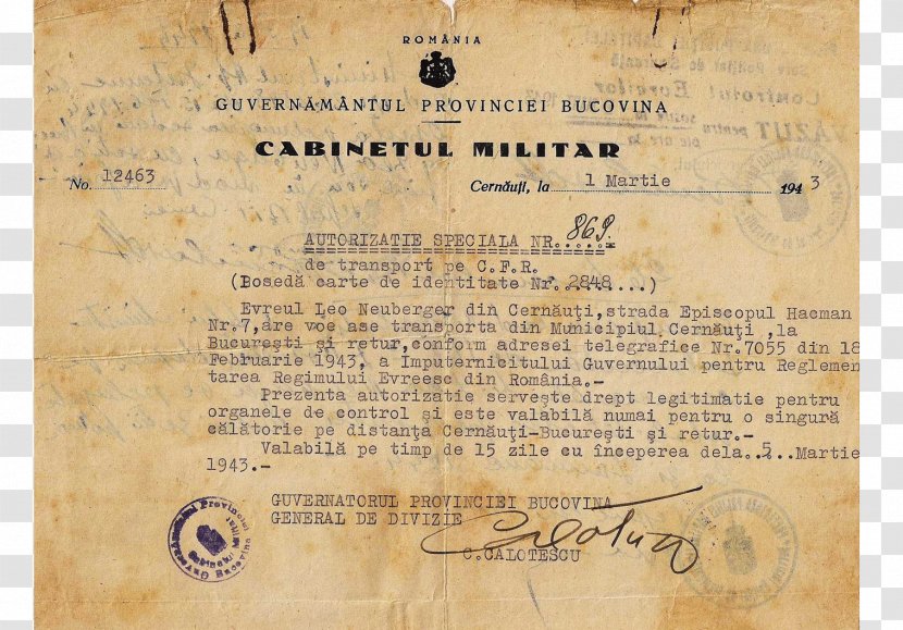 Travel Document Second World War Romania The Holocaust - Passport Transparent PNG