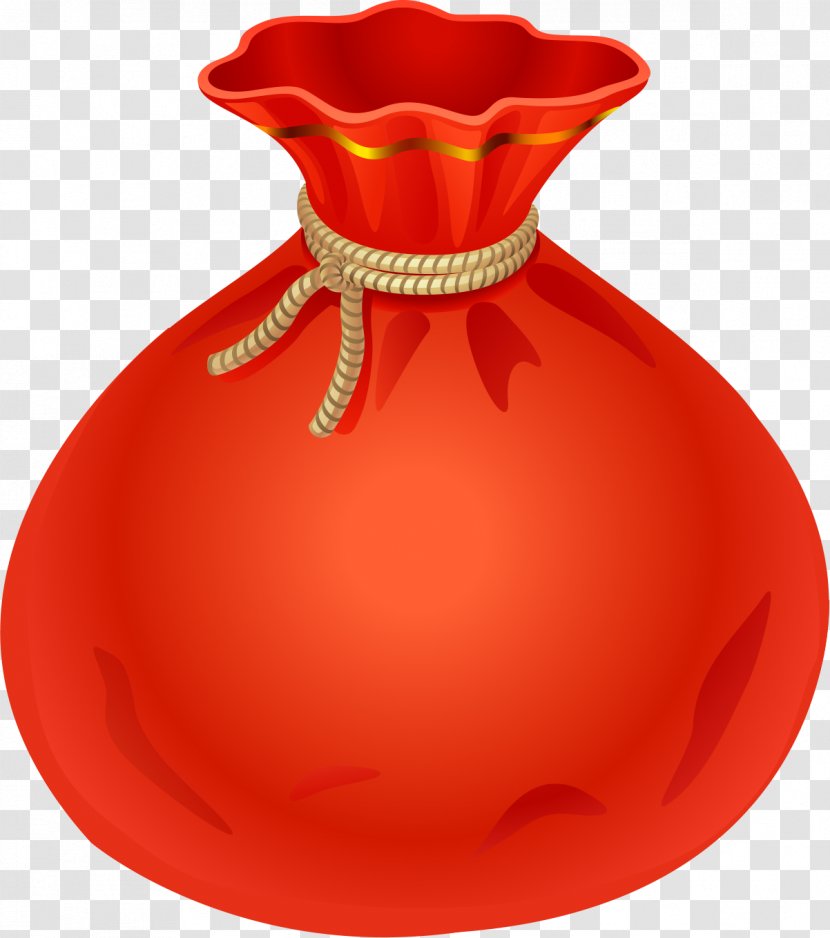Santa Claus Bag Christmas Gift Clip Art - Fruit - Red Purse Transparent PNG