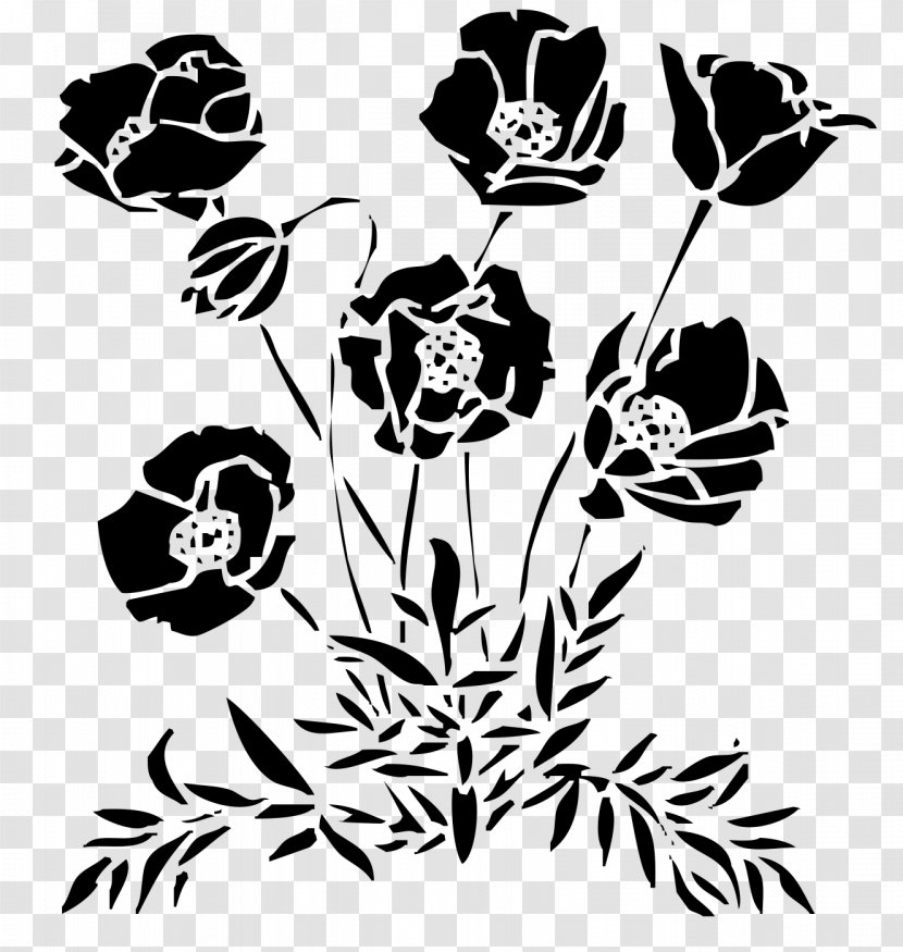 Stencil Flower Silhouette Pattern - Art - Poppy Transparent PNG