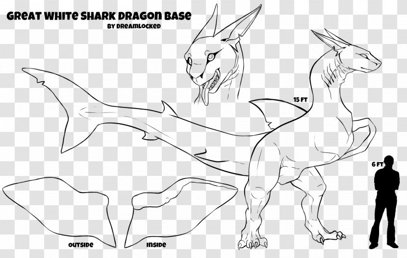 Shark Template Drawing Art Dragon - Wing - Great White Wolf Transparent PNG