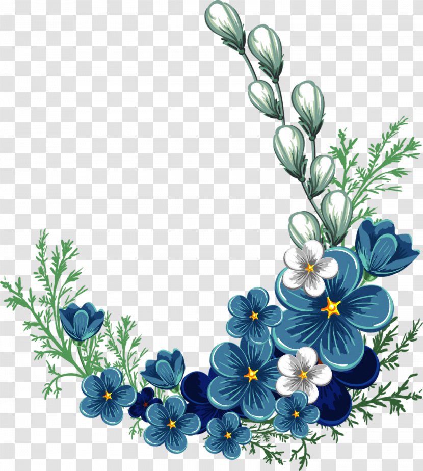 Flower Clip Art - Blue - Golden Flowers Transparent PNG