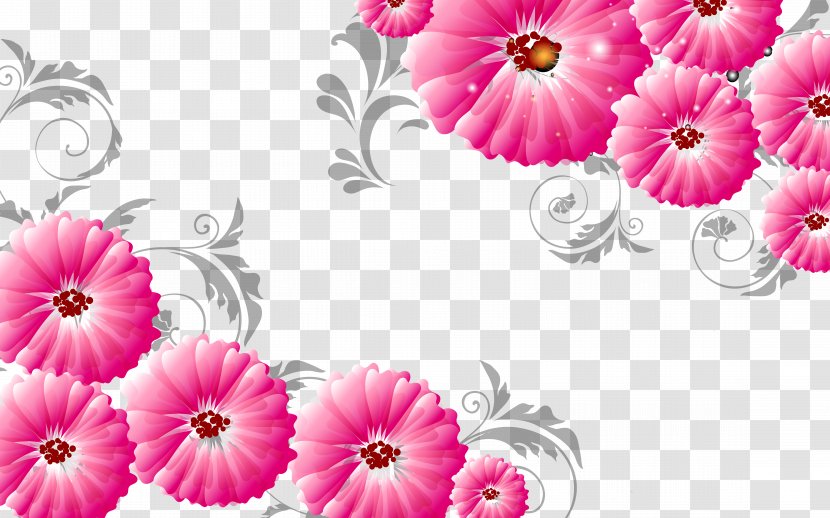 Mural Wall 3D Computer Graphics Flower Film - Daisy - Three-dimensional Pink Flowers Backdrop Transparent PNG