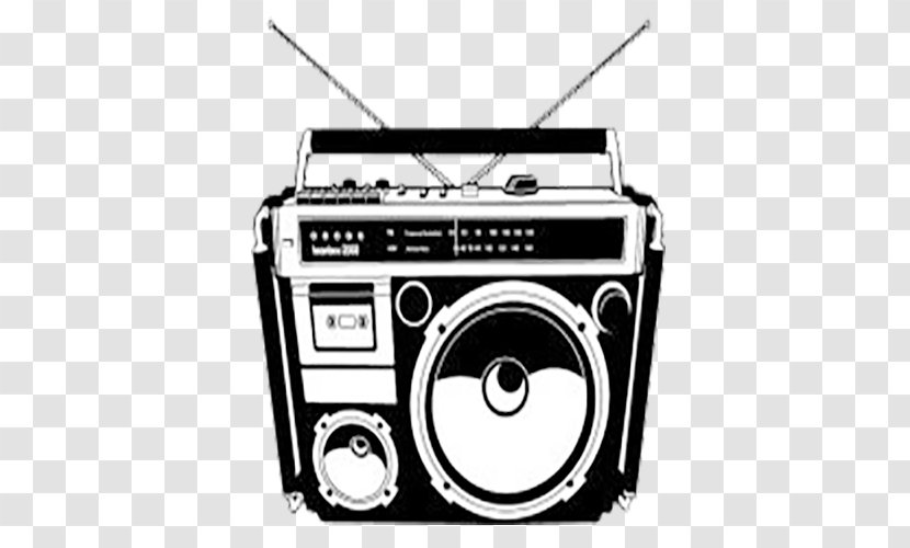 1980s Boombox Clip Art - Loudspeaker - Black And White Cartoon Radio Transparent PNG