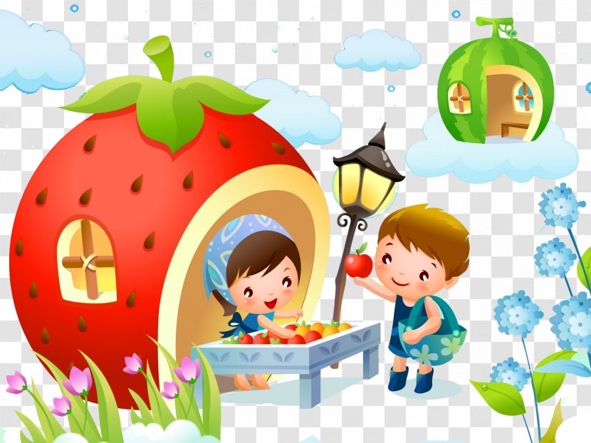 Cartoon Illustration - Play - Strawberry House Transparent PNG