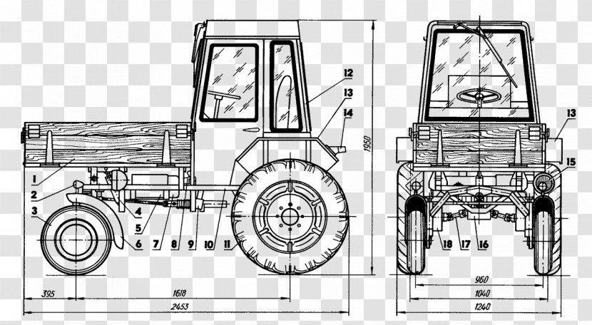 Technical Drawing Sketch - Transport - Traktor Transparent PNG