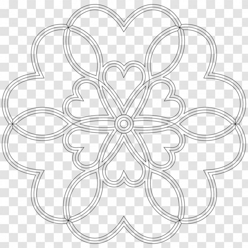 Mandala Coloring Book Line Art Black And White - Heart Transparent PNG